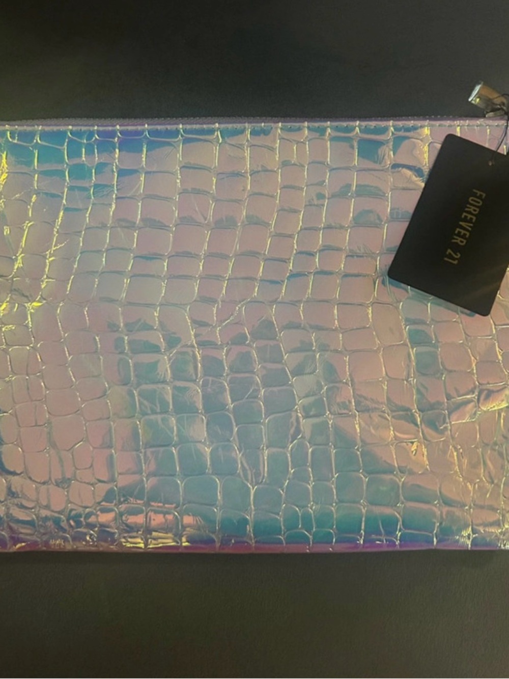 Forever 21 Iridescent Croc-Embossed Pouch - Pink Blue Lavender
